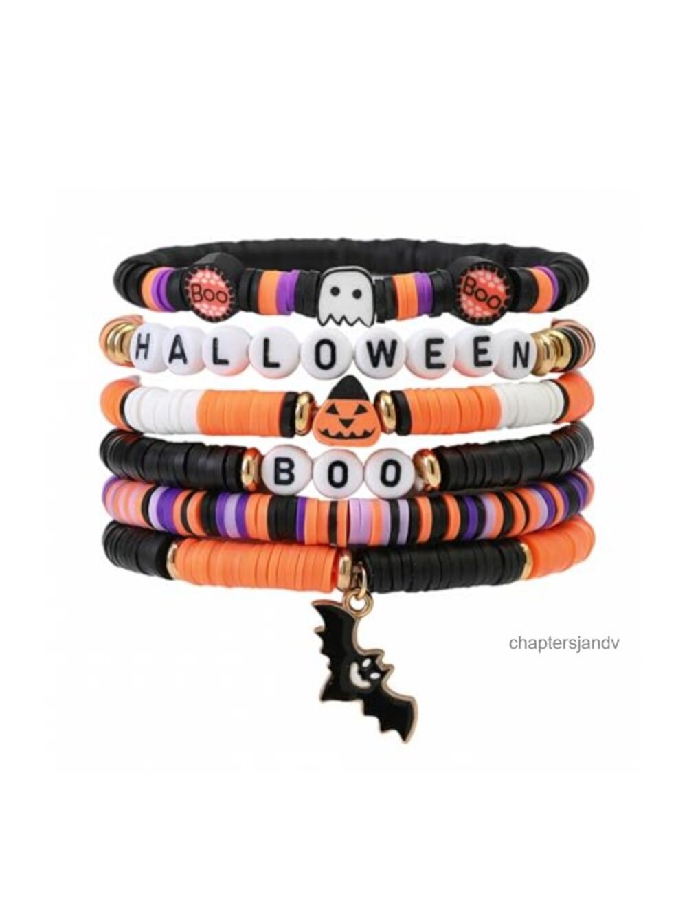 6pc Halloween Stretch Bracelet Set Stackable Polymer Clay Beaded